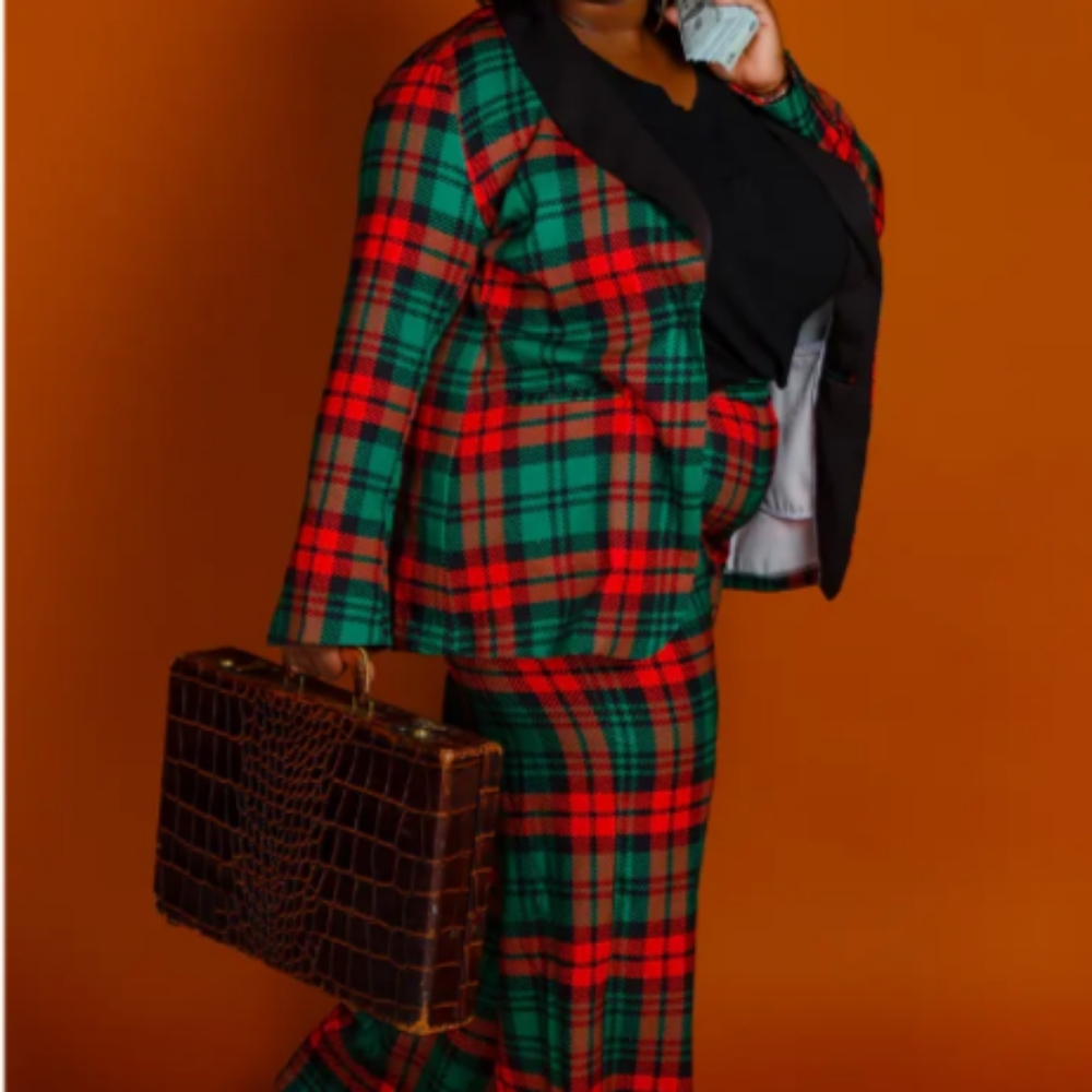 NWT Shinesty Plaid Tartan Green And Red Christmas Suit Size 14 Jacket And Pants